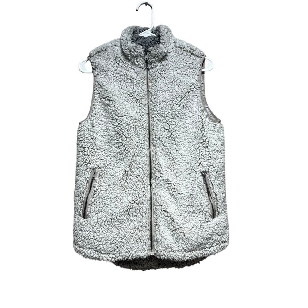 Thread + Supply Cream Gray Sherpa Pocket Cozy Full Zip Vest Size Small Arctic